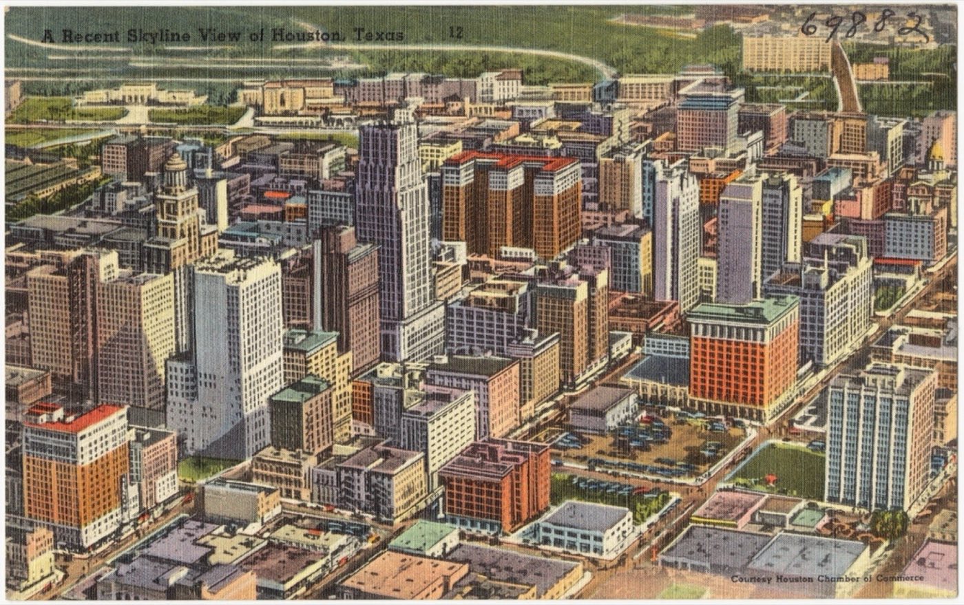 1940s postcard: a recent skyline view of Houston, Texas